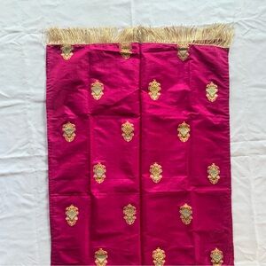 Hot Pink Brocade Silk-Blend Dupatta Shawl Gold Zari Work - 68×32